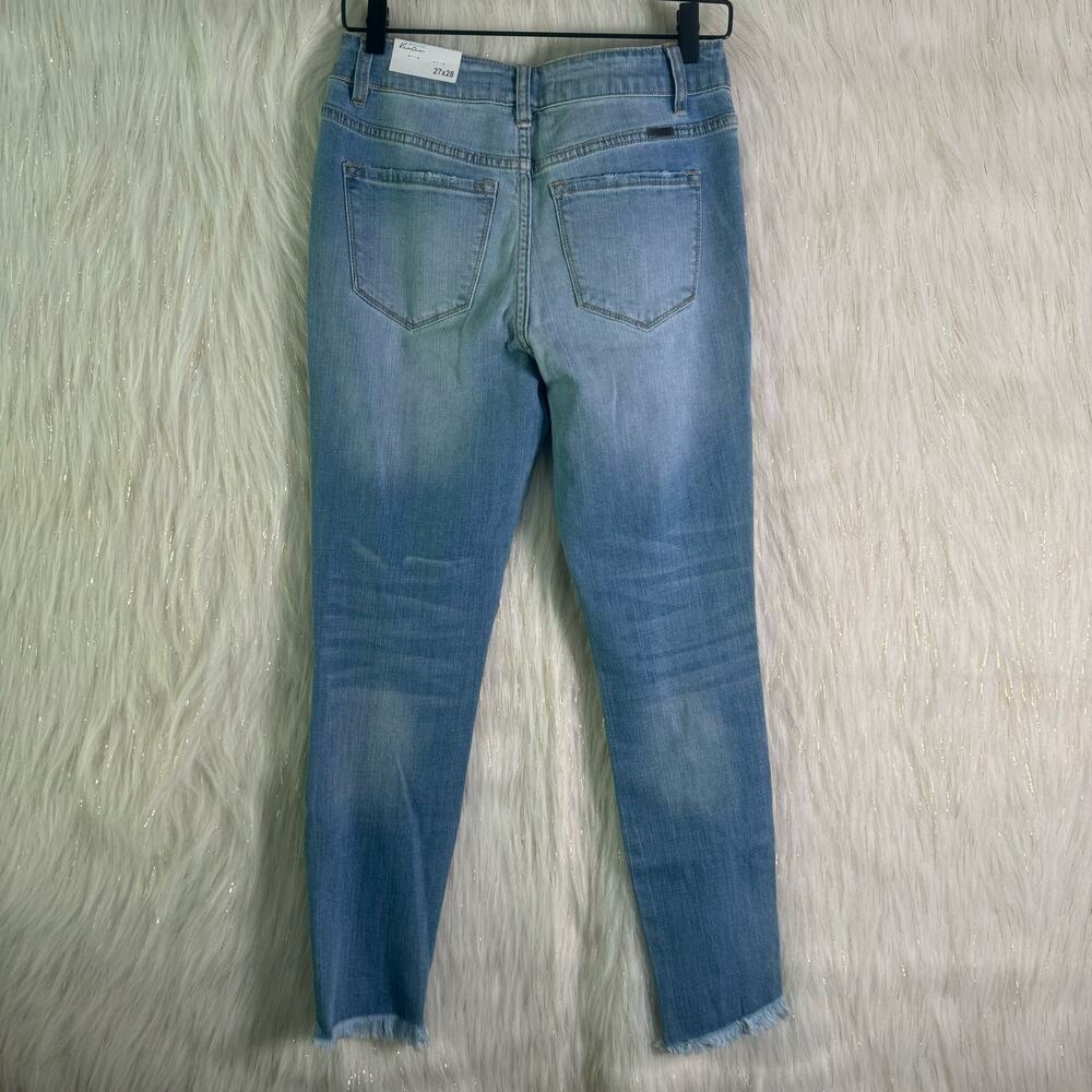 NWT Kancan Distressed Raw Hem Skinny Jeans Medium Wash High Waist Size 27x28 - Picture 4 of 10